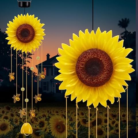 VEEKI Solar Sunflower Wind Chimes Decor Cover