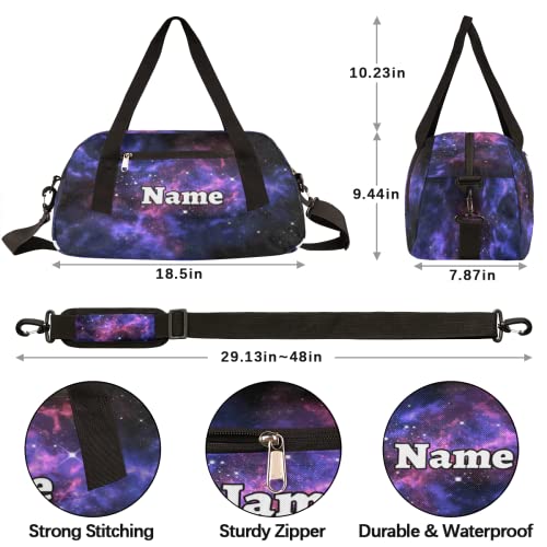 Galaxy Custom Name Kids Duffel Overnight Bag for Little Boys Girls Teen, Galaxy Starry Tie Dye Pattern Personalized Small Gym Sport Duffel Bag, Customized Kids Gifts4