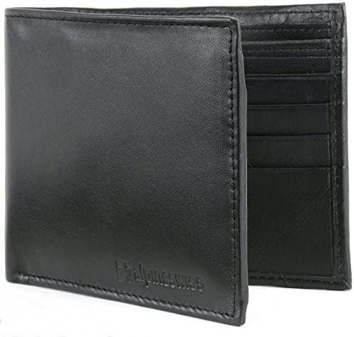 Alpine Swiss Mens Leather Wallet 2-In-1 Bifold Flip up Removable Card Case Nappa Black