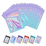 COQOFA 200 Pcs Smell Proof Resealable Mylar Bags, Holographic Bags Packaging Bags with Clear Window, Food Storage Foil Pouch Sample Bags for Eyelash, Lip Gloss, Gift 4.7 IN Pink&Light Blue