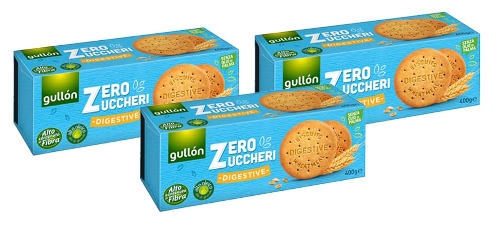 3X Gullon Digestive Zero Zuccheri Biscotti Integrali ad Alto Contenuti di Fibra 400g [3 Confezioni]