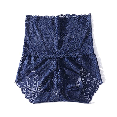 Jungerhouse Femmes Sexy Dentelle Shorties Lace sous-vêtements Taille Haute Culottes Slip Grande Elastique Femme Ventre Plat Taille (Bleu Marin,M) Cover