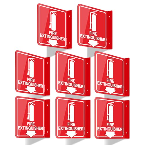 GicnKeuz Fire Extinguisher Sign, 6" x 6" Fire Extinguisher Projecting Sign with Down Arrow, Two-Sided Acrylic L-Signs, Including Screws, Easy to Install, Home Office/Business Use (8 Pack)