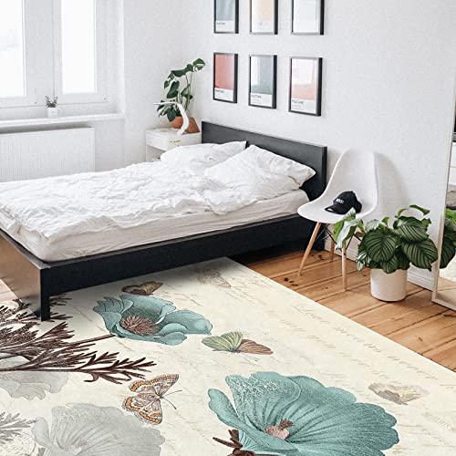 2' X3' Vintage Teal Tulip Area Rug,Outdoor Indoor Washable Carpet Area+Rug For Living Room,Kids/Boys/Girls Bedroom,Bathroom,Kitchen,Elegant Floral Farmhouse Flowers Rustic Brown Throw Floor Mat #TOP6