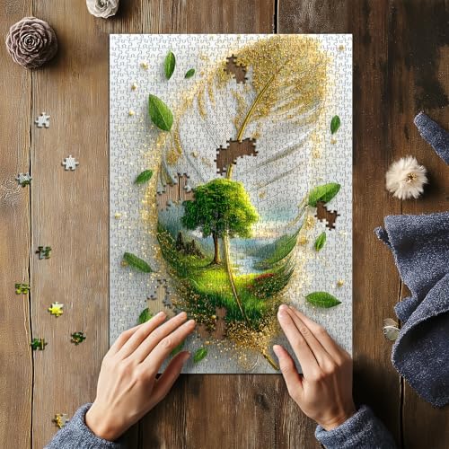 Puzzles Nature Art para adultos 1000 piezas, puzzle de pluma con arte de árbol y paisaje de río, desafiante para adultos miniatura 4