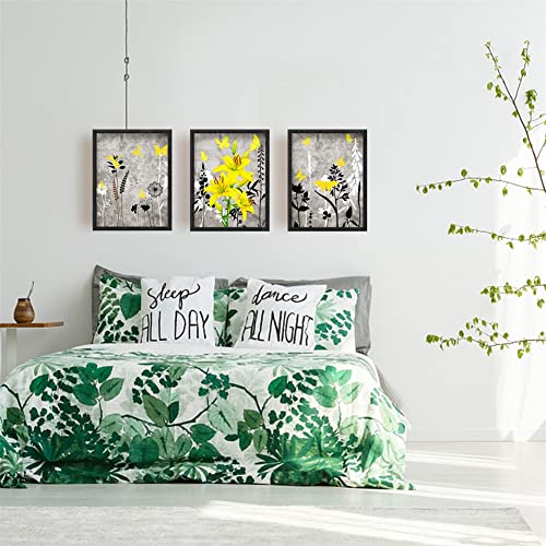 SUPERDANT Flowers Canvas Wall Art Abstract Wall Pictures Yellow Butterfly Poster Painting Black and White Canvas Pictures for Bedroom Living Room Decor 6Pcs No Frame - Image 3