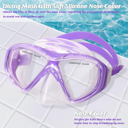 Image of Kids Swim Goggles Snorkel Diving Mask for Boys Girls Ages 5-15, Two-Color Anti-Fog Swimming Goggles with Nose Cover