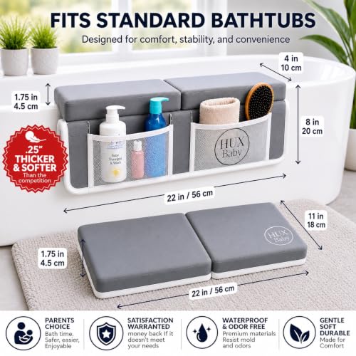 Image of Comfortable Baby Bath Kneeler and Elbow Rest Pad Set, Non-Slip Bathtub Kneeling Pad for Bathing Baby, Bath Tub Cushion Mat, Elbow Pads, Toy Organizer Storage Pockets, Strong Suction Cups