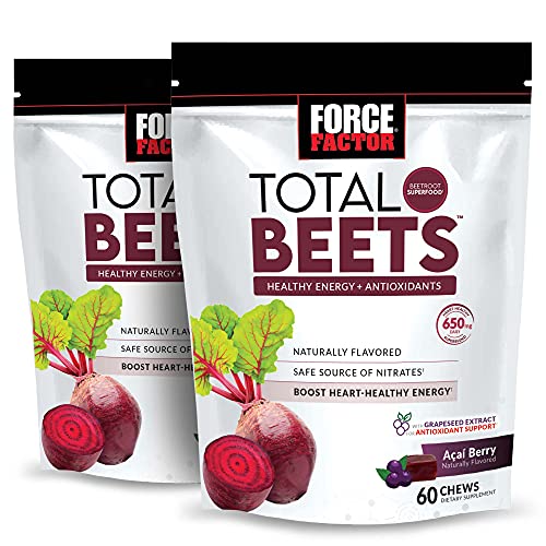 Total Beets Soft Chews with Beetroot, Nitrates, L-Citrulline, Grapeseed Extract, & Antioxidants, Healthy Energy Supplement with Elite Ingredients for Heart, Superfood, Force Factor, 120 Count, 2-Pack