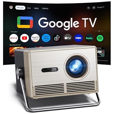 2000 ANSI Official Licensed Google TV Outdoor Projector 4K Full HD, Smart Projector with Wifi and Bluetooth, Auto Focus, Dolby Sound,Built-in Apps,HAPPRUN Indoor Home Theater for Phone/TV Stick/PC/PS5