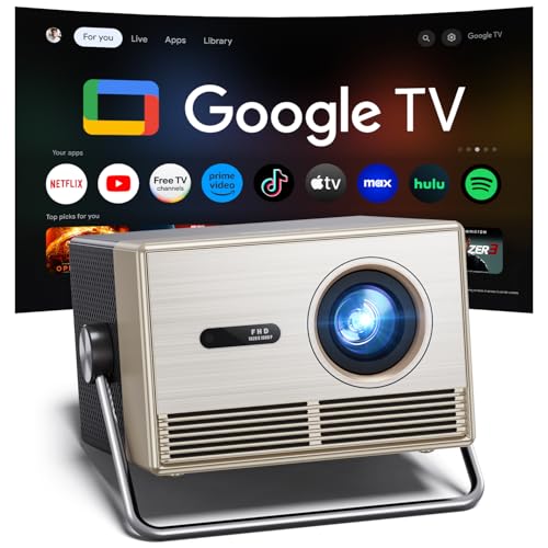 2000 ANSI Official Licensed Google TV Outdoor Projector 4K Full HD, Smart Projector with Wifi and Bluetooth, Auto Focus, Dolby Sound,Built-in Apps,HAPPRUN Indoor Home Theater for Phone/TV Stick/PC/PS5