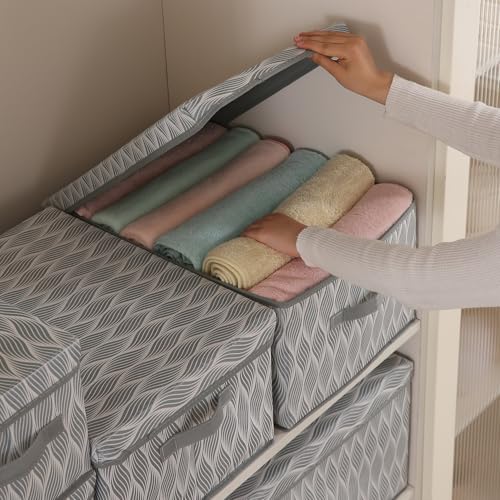 Image of HOKIPO Storage Box and Organiser for Clothes | Cloth Organiser for Storage | Wardrobe Organizer for Storage with Lid | Non-Woven, Foldable - Pack of 1 Large (AR-5814)