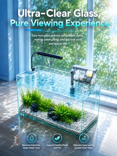 Image of 10-Gallon Ultra-Clear Glass Fish Tank Starter Kit, LED Light, Reusable 3-Stage Filter, Lid, Easy Maintenance Rimless Aquarium for Betta and Small Fish