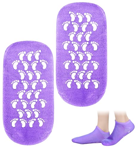 Calcetines Hidratantes, Calcetines de Silicona para Mujer Relleno de Gel y Aceite de Jojoba, Cuidado Intensivo Para Pies Secos, Respetuosos con la Piel Y Transpirables, Talla Universal (Morado)