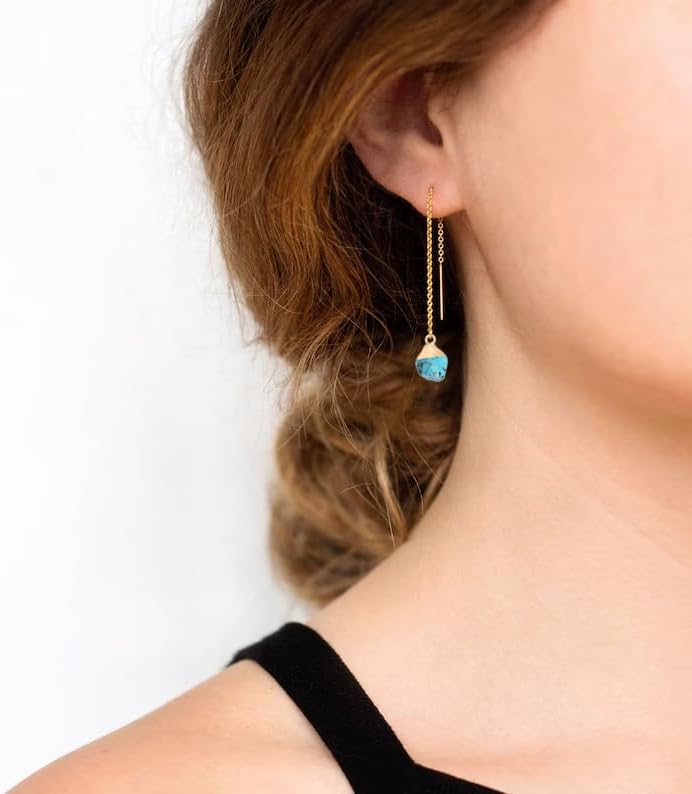 Crystal Dangle Earrings, Long Chain Drop Earrings Gemstone Threader Earrings 14K Gold Plated Earrings for Women Trendy - Image 2