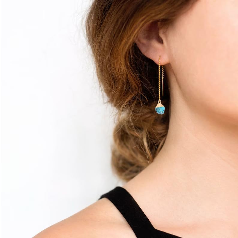 Crystal Dangle Earrings, Long Chain Drop Earrings Gemstone Threader Earrings 14K Gold Plated Earrings for Women Trendy2