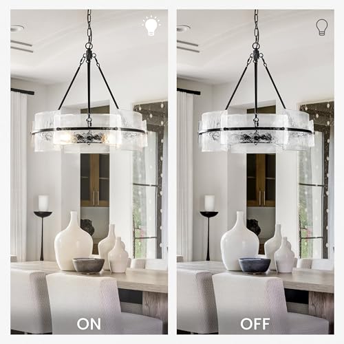 Corlaceling Modern Dining Room Chandelier 22 Inch Black Textured Glass Chandelier Luxury Drum Crystal Light Fixture Farmhouse Round Hanging Lighting For Dining Room Kitchen Island Living Room Hallway Bedroom thumb #2