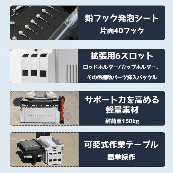 タックルボックス フィッシングケース 釣り用ケース 釣具BOX 大容量 収納力UP ロッドホルダー付き 軽量設計 【活きエビ】