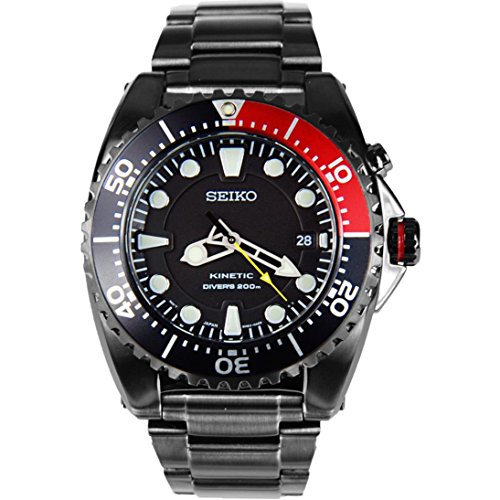 SEIKO Kinetic 腕時計 100m防水 黒/赤 セイコー SEIKO逆輸入 腕時計 50M防水クロノグラフ メタリック