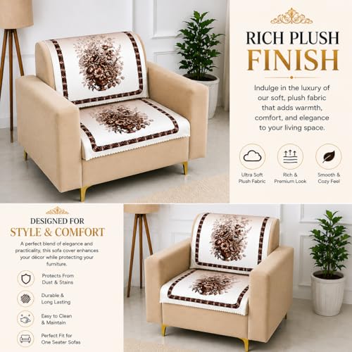 Image of Homerz Premium 'Luxe Series' Holland Velvet Sofa Cover | Smooth Finish | Anti-Skid Fleece Backing | Soft Touch Couch Protector for Living Room (Rust, 1 Seater, Seat Cover with Backrest)