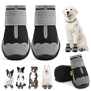 Dog Shoes for Large Dogs Medium Dog Boots Paw Protectors for Hardwood Floors Outdoor Dog Booties for Hot Pavement Winter Snow Hiking Waterproof Dog Shoes with Reflective Strips Size 7