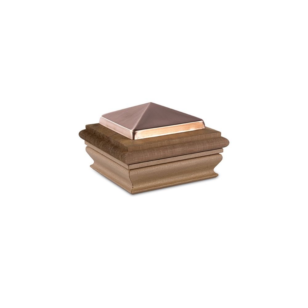 Woodway Small Copper Pyramid Post Cap, fits 3.5" Post, with Cedar Base, 1PC