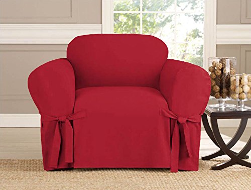 Linen Store Kashi Micro-Suede Slipcover Sofa Loveseat Chair Furniture Cover (Chair, Ruby)