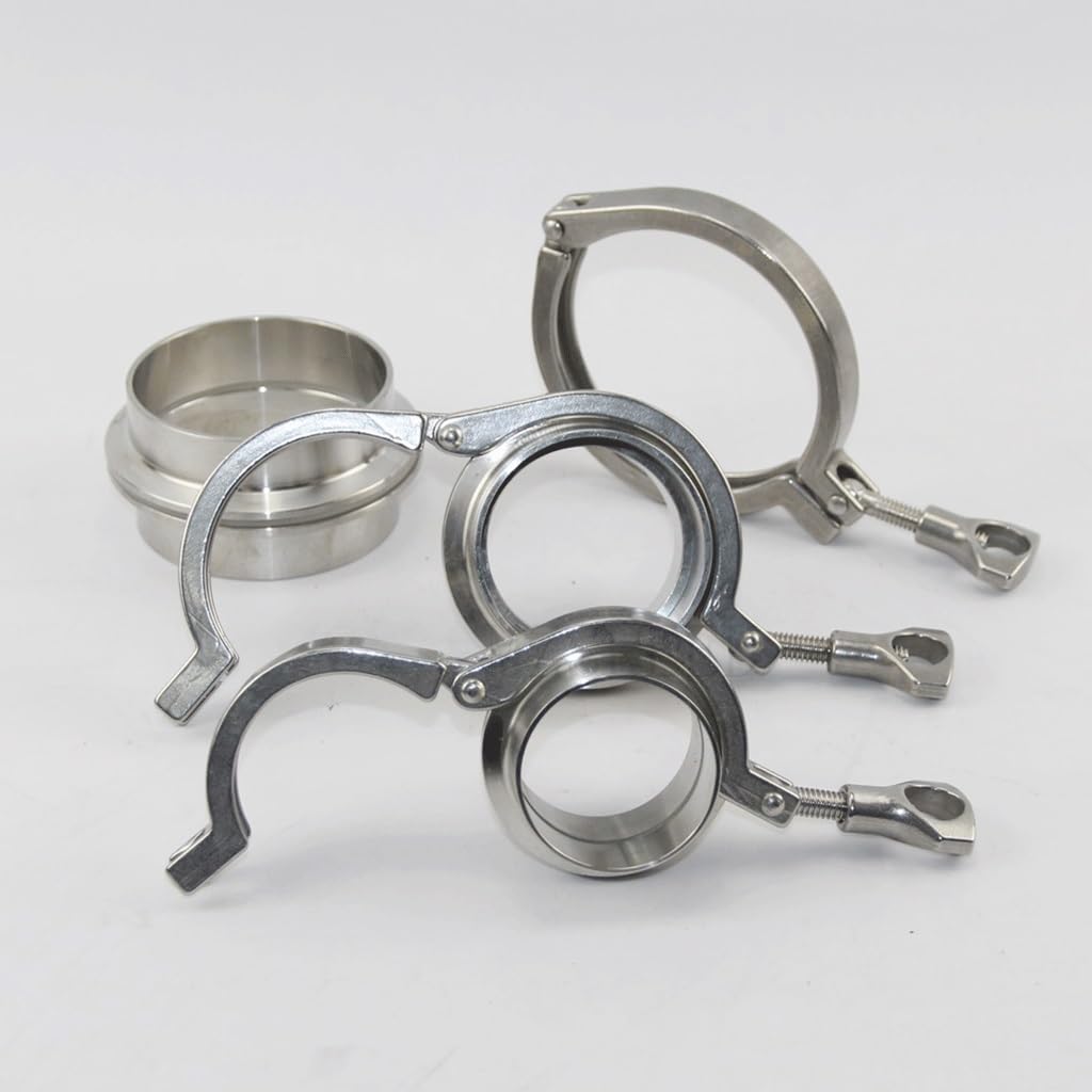 Kit flangia con morsetto a V in acciaio inossidabile 304 – Raccordi per tubi saldati a tre morsetti (dimensioni 19 mm-76 mm) (48 mm x 64 mm)