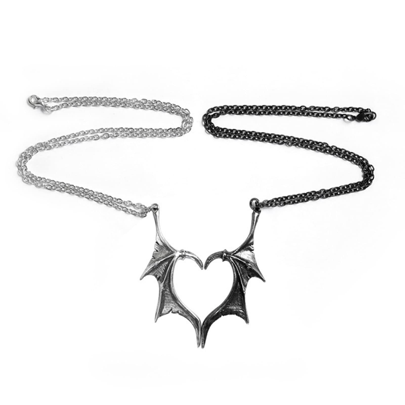 Necklaces for Women Pendant Fashion Jewelry Couple Necklace Personality Gothic Punk Style Retro Devil Wing Love Heart Shape Pendant Necklace Jewelry Accessory Valentine Gift for Her