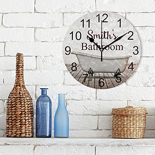 Emelivor Custom Vintage Bathtub Wall Clock For Bathroom 10 Inch Personalized Silent Clock Non-Ticking Battery Operated Home Modern Decor For Living Room, Bedroom, Office #TOP2