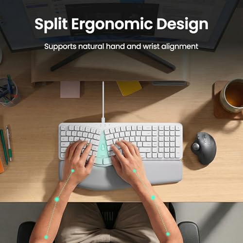Image of Nulea Ergonomic Split Keyboard, Wired Natural Typing Keyboard with Integrated Palm Rest for Wrist Pain Relief, 2-in-1 Type C&Type A Plug for Mac,Windows,Office & Home(White)