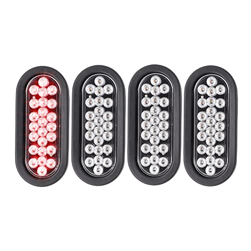 Ledvillage 6 Inch Clear Lens Red Light 24 Led Oval Flash Break Fender Marker Multi-Function Bulb W/Rubber & Plug Universal Truck Trailer Tow 12V Dc (4 Pcs) #TOP4