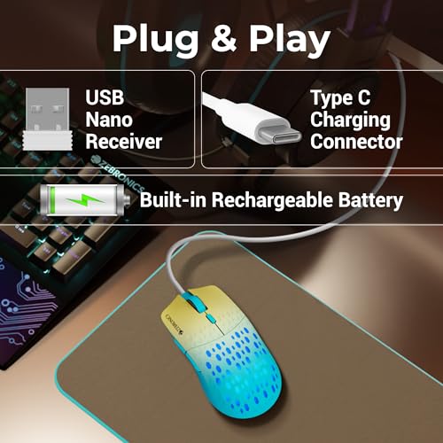 Image of ZEBRONICS Marine Wireless Mouse with Rechargeable Battery, BT + 2.4GHz, 6 Buttons, 4 DPI, 1000 /1600 /2400 /3200, Comfortable & Ergonomic Design, Multicolor LED Lights (Green)