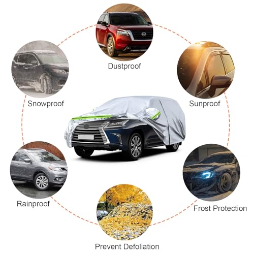 Image of Waterproof Car Covers Replace for 2008-2025 Lexus LX /Toyota Land Cruiser, 6 Layers Silver All Weather Custom-fit Car Cover with Zipper Door & Windproof Bands for Snow Rain Dust Hail Protection