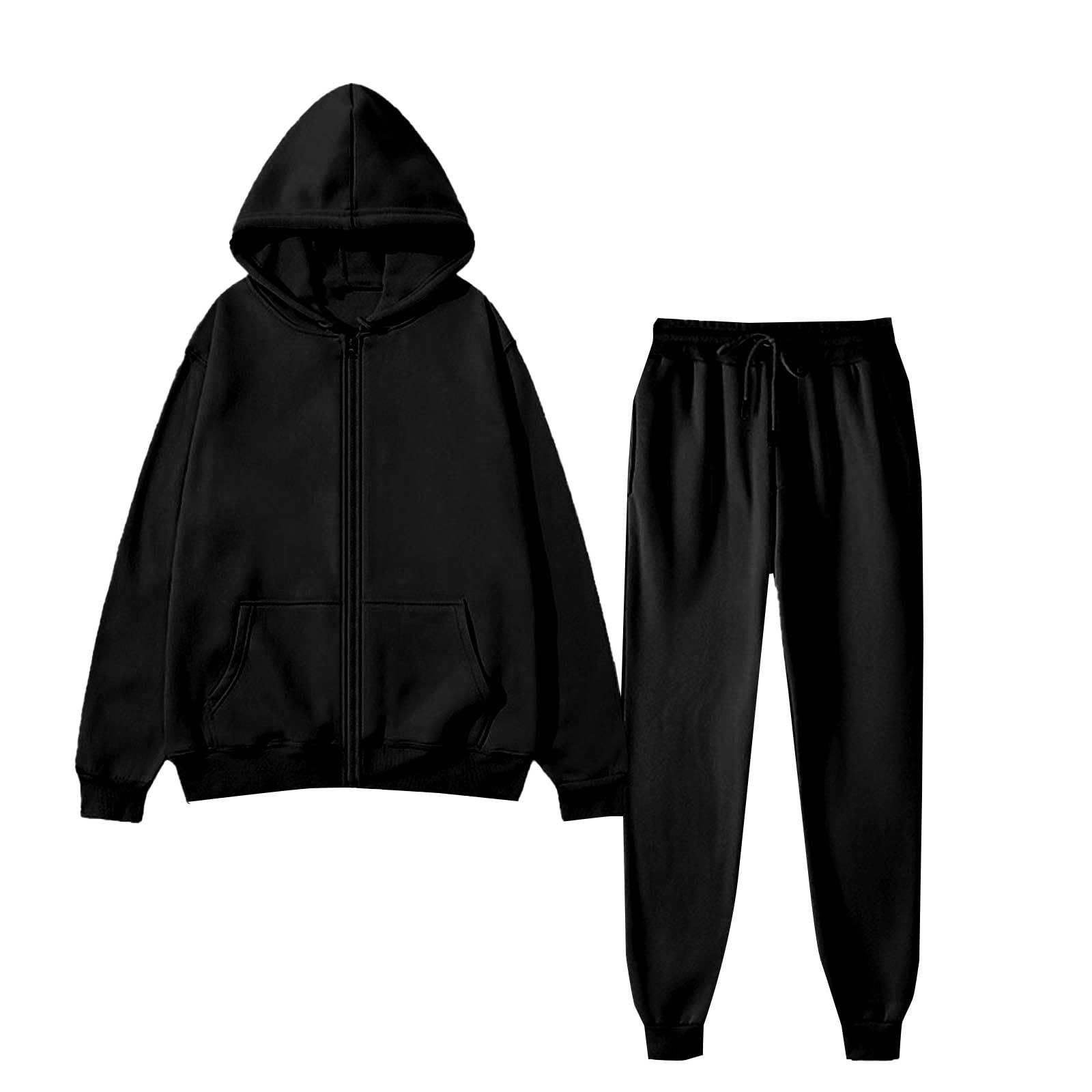 Generisch Tuta da jogging da donna, invernale, taglie grandi, per il tempo libero, casual, con chiusura lampo e tasche, giacca e coulisse, per sport, fitness, allenamento