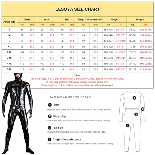 LESOYA Men's Shiny Wetlook PVC Leather Bodysuit Full Body Leotard Catsuit Zentai Suit Clubwear2