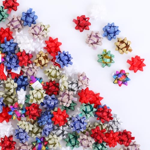 240Pcs 1IN Small Star Bows for Gift Wrapping and Presents,Multiple coClour Christmas Bows,for Parties, Birthdays, Weddings or Other Holidays. (Style-5)