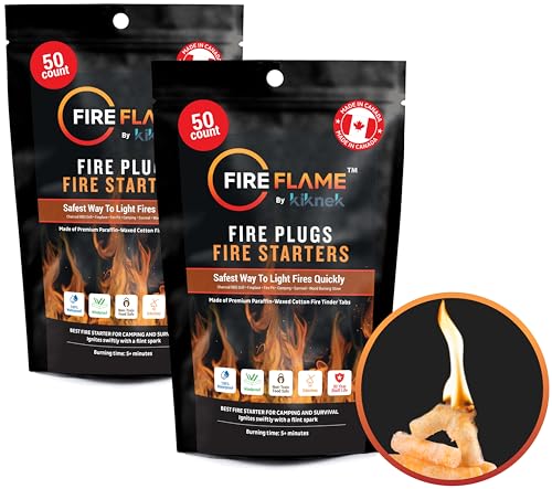 Fireflame Fire Plugs Fire Starter - Quick Instant 100% Waterproof All-Purpose Indoor & Outdoor Firestarter Tinder Tabs, for Emergency Survival, Charcoal Grill - Odorless & Non-Toxic - Total 100 Plugs