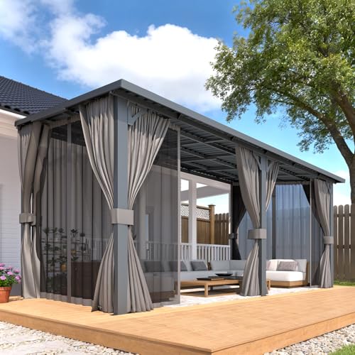 AECOJOY 16'x8' Outdoor Hardtop Metal Gazebo with Curtain and Netting