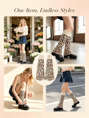 Image of WODECASA Girls Kawaii Leg Warmers Knitted Flared Leg Sleeves Goth Crochet Baggy Cuff Ankle Heap Socks