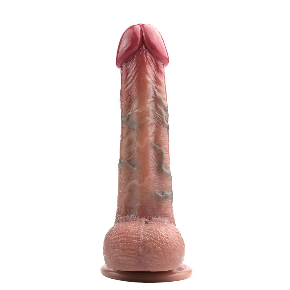 BeHorny Dildo Sex Toy, Liquid Silicone Realistic Penis with Balls & Suction Cup
