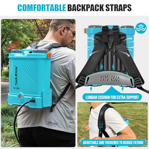 SideKing Battery Powered Backpack Sprayer 3.2 Gallon, 0-80 PSI Adjustable Pressure Sprayer Compatible with 18V Battery, Electric Sprayer with Wand, 5 Nozzles, 2.0Ah Battery&Charger Included