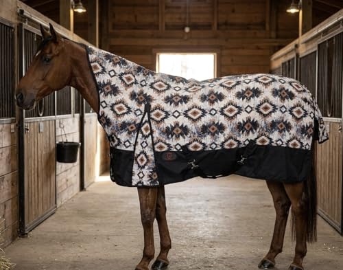 Image of 1200 Denier Horse Rain Sheet (Waterproof /Breathable & Wind Proof Turnout Sheet) Horse Breathable Rainsheet (Aztec-Beige, 72)