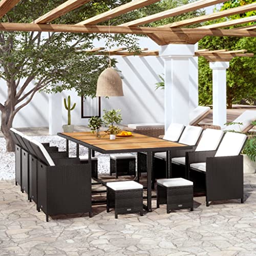 Genérico Set Comedor de jardín 13 pzas ratán sintético y Madera Negro,Mobiliario,Muebles de jardín,Conjuntos de jardín,Negro,42532