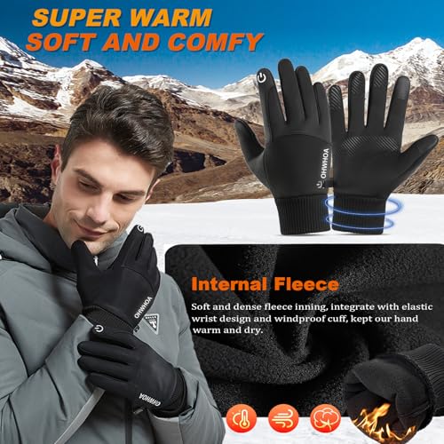 OHWHOA Guantes Invierno Impermeables por Hombre y Mujer, Guantes Moto Termicos Pantalla Táctil por Ciclismo, Running, Camping, Senderismo, Escalada, Combate, Esquiar - imagen 2