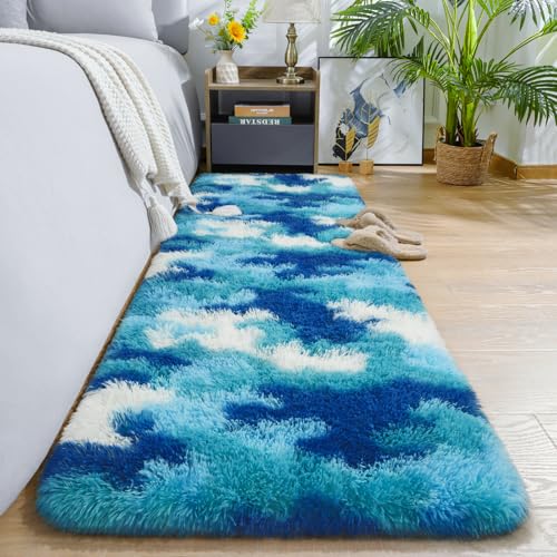 AROGAN Washable 2x6 Runner Rug for Hallway, Long Runner Rugs wtih Soft Memory Foam for Bedroom, Non Slip Backing Carpet, Bedside, Entryway Home, Camouflage Blue and White