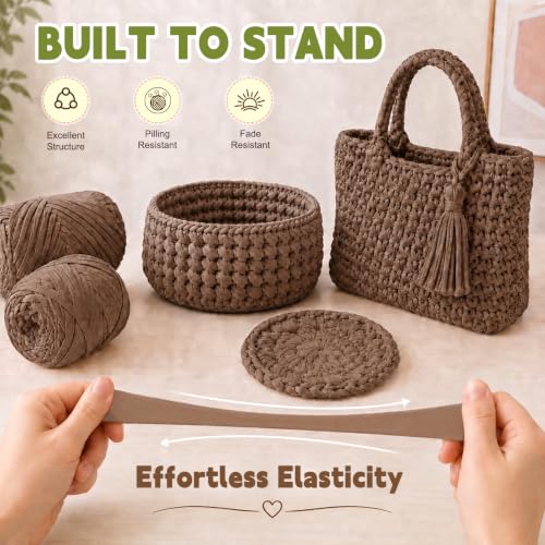 Image of Katech 800g T Shirt Yarn for Crocheting, Ribbon Yarn for Beginners-Coffee