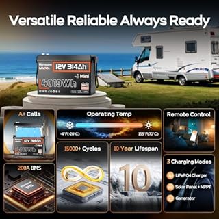HumsiENK 12V 314Ah Mini LiFePO4 Lithium Battery with Bluetooth – 4.19kWh Energy, 200A BMS, 15000+ Cycles, Low-Temp Protection – for RV, Marine, Solar, Off-Grid, Home Backup (Compact & Lightweight)