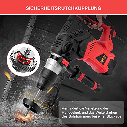 Foto von Litake Bohrhammer, 1500W 32mm SDS-Plus Abbruchhammer, 6 Variable Geschwindigkeit mit 4 Funktionen, Vibrationsgriff und Sicherheitskupplung, Stemmhammer für Fliesen Beton (7J, 1000 r/min, 4250BPM)