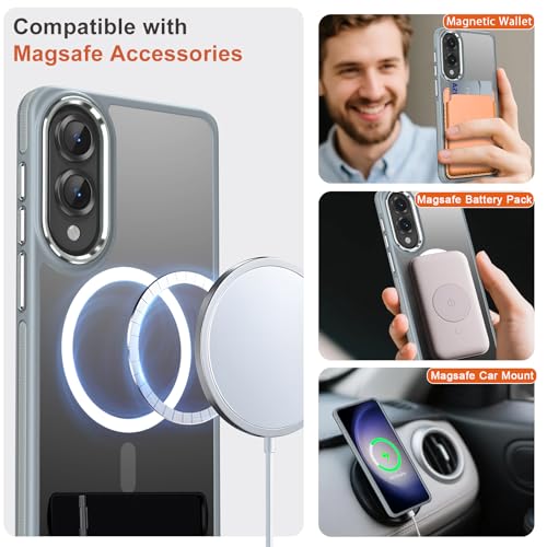 Image of MALEWOLF for Samsung Galaxy S25 Edge Case, Non-Slip Phone Case with Invisible Kickstand [Fits for Magsafe], Ultra Slim Translucent Cover for Galaxy S25 Edge, Mil-Grade Drop Protection (Grey /White)